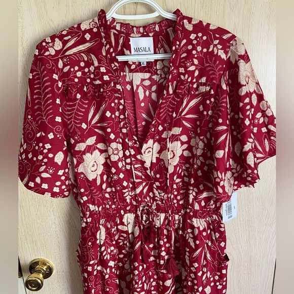 MASALA Burgundy Floral Bohemian Butterfly Sleeve Dress NWT Sz XL - Picture 2 of 13